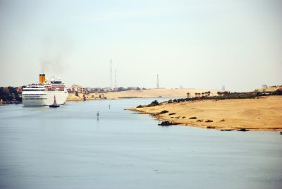 Transiting the Suez Canal on a very hot day the day