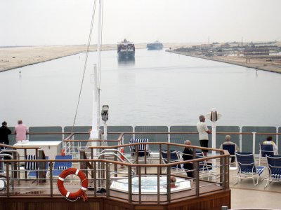Transiting the Suez Canal on a very hot day the day