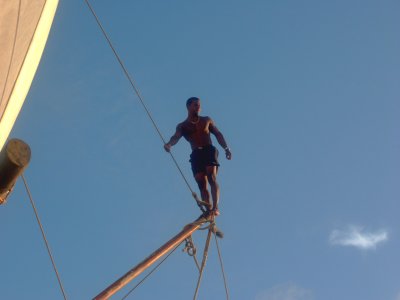 One of the crew putting on a display