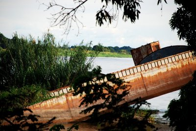 Derelict boat on the banks of the Nile