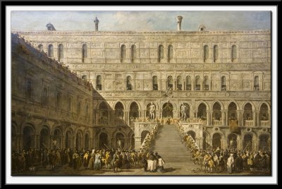 Le Couronnement du doge de Venise sur l'escalier des Geants au palais ducal de Venise. Vers 1775-1780
