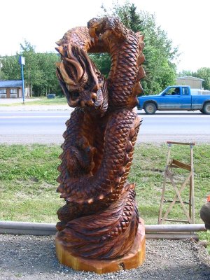 Wooden dragon carving