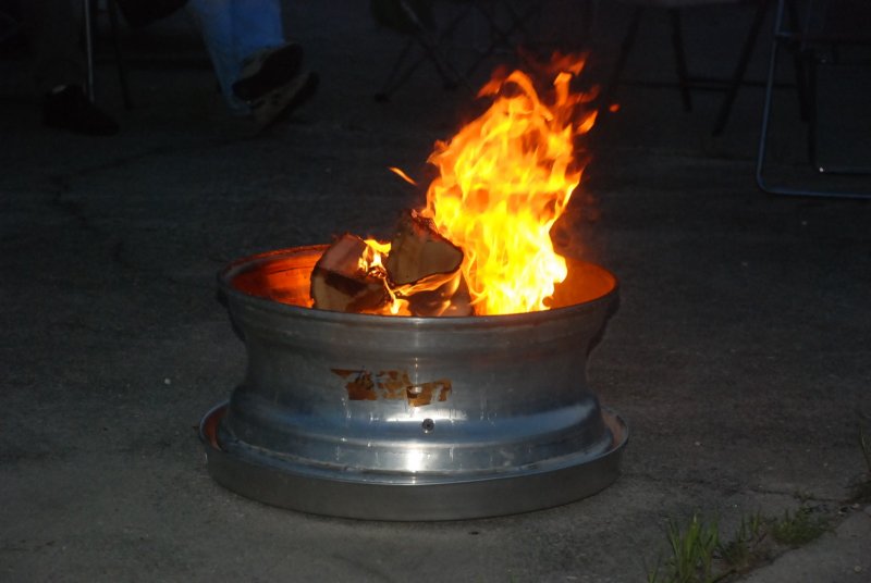 WE USE A ALCOA ALUMINUM WHEEL OFF OF A BIRD FOR OUR FIRE RING (ITS DEFECTIVE)