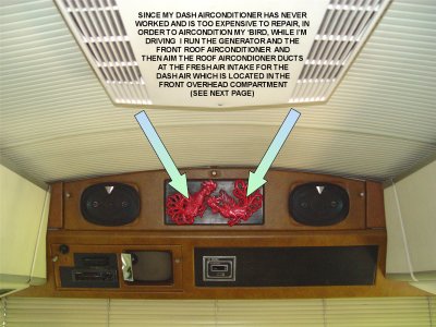 THE FRONT ROOF AIR DUCTS ARE AIMED AT THE FRESH AIR INTAKE FOR THE DASH AIR IN THE FRONT OVERHEAD COMPARTMENT
