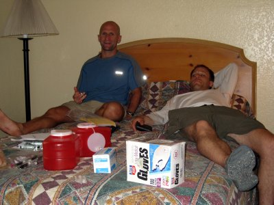 Tim & Dave - FC medical HQ. Yep, it's our hotel room.