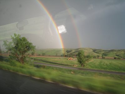 we drove through a dramatic hail storm in Montana on the way to the race, followed by this spectacular double rainbow