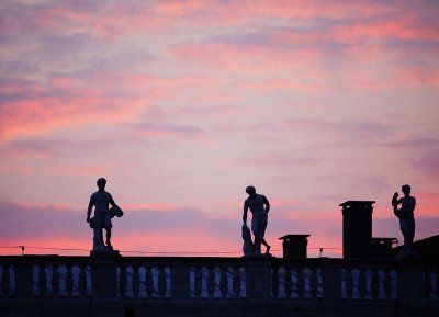 Sunset over the statues