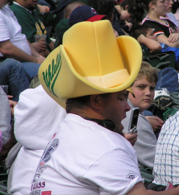 Man in a big foam hat