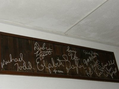 LaPerlas walls are embellished with famous signatures.JPG