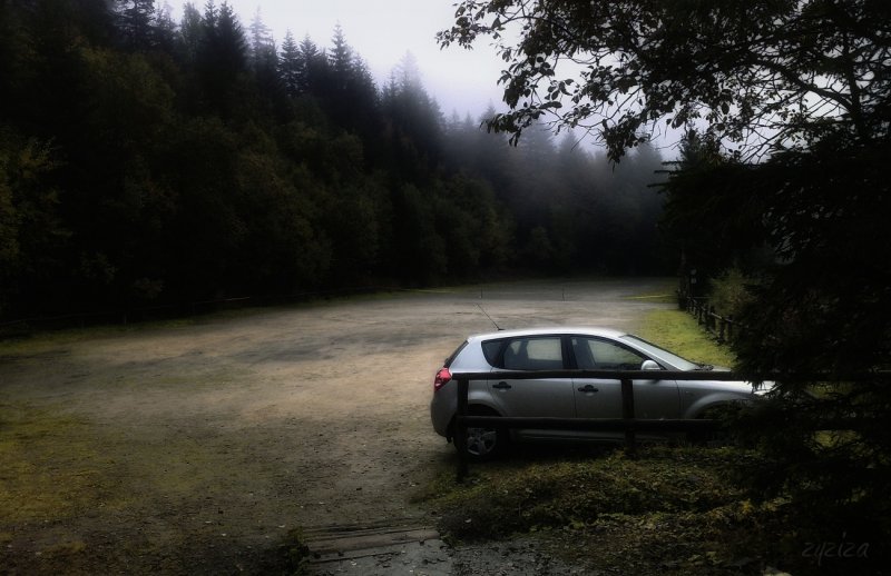 empty parking, somewhere in moutains, early morning