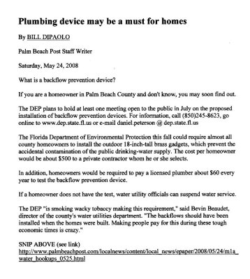 Backflow Devices Proposed in Florida