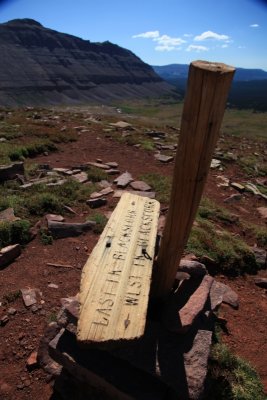 Red Knob Pass trail sign and junction