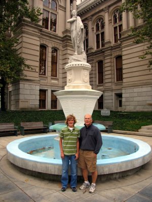 Josiah and Craig Lamb at Courthouse fountain