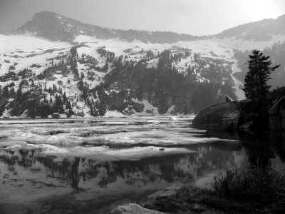 Grizzly Lake is still snow covered in BW