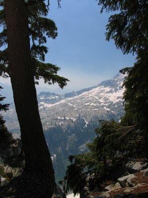 View of Boulder Creek Cirque route from Forbidden Pass