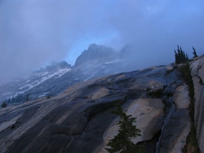 Next morning the clouds covered the route and ridges