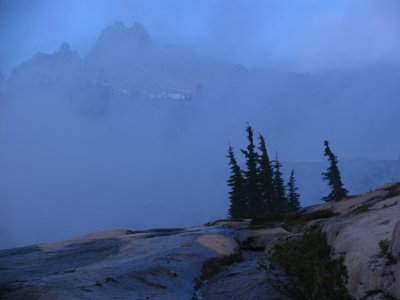 Next morning the clouds covered the route and ridges