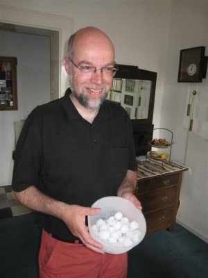 Carl showing the large hail in Gronau