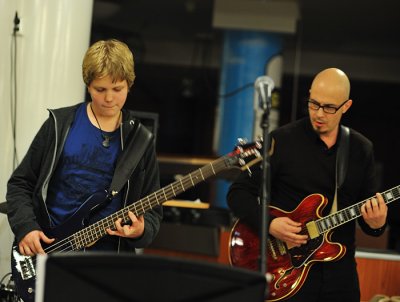 David playing with his bass teacher