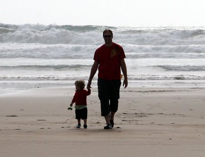 On a beach in Devon with Daddy