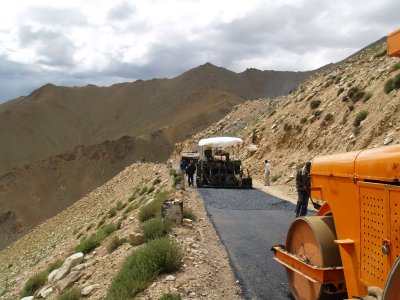 On our way back to Leh, we got stuck behind a paver...