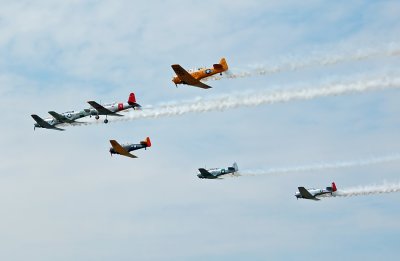 Formation of wartime trainer airplanes