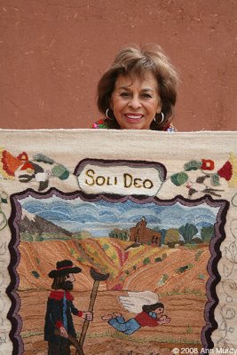 Julia with her colcha embroidery
