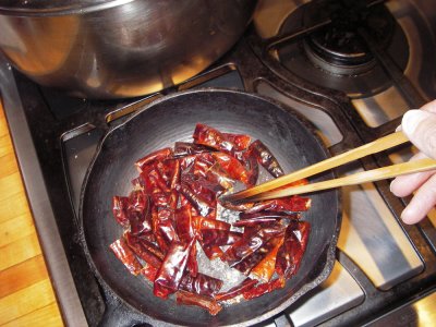 Roasting chillies