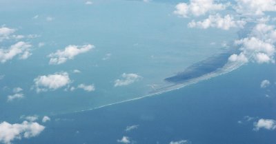 The hook of Farewell Spit seen while flying down from New Plymouth to Christchurch