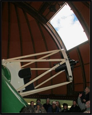 G Kershaw points out features of the McLellan One Metre Telescope, Mt John Obseravatory, Tekapo