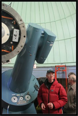 Alan Gilmore at the controls of the 0.61m B&C telescope, Mt John Observatory, Tekapo