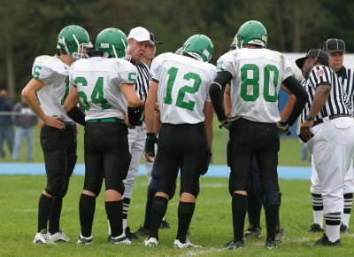 Huddle with the officials prior to the second half