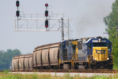 G230 takes the siding at Gibson for a meet with NB coal train V249.