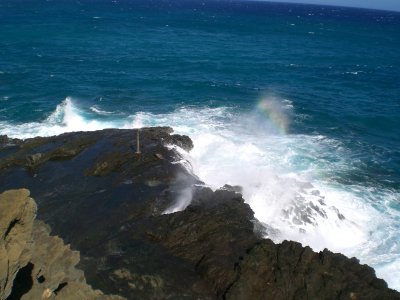 Halona Blowhole spits up a rainbow