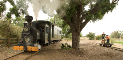 Ann-marie at Ardenwood Station with handcar