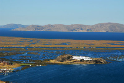 Lake Titicaca with Hotel Libertador and the Floating Islands of the Uros people