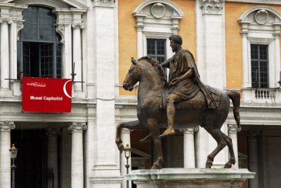 Equestrian statue of Marcus Aurelius, Piazza del Campidoglio, in front of the Musei Capitolini