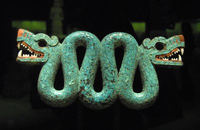 Turquoise mosaic of a double-headed serpent, Mixtec-Aztec, 1400-1521 AD