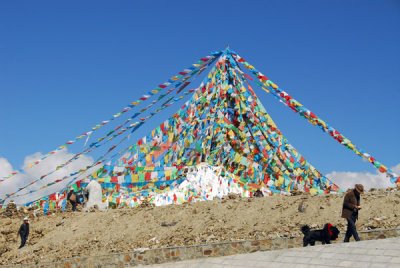 Prayer flags at the windy and cold summit of the Kamba-la Pass