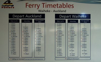 Ferry Timetables Auckland-Waiheke Island