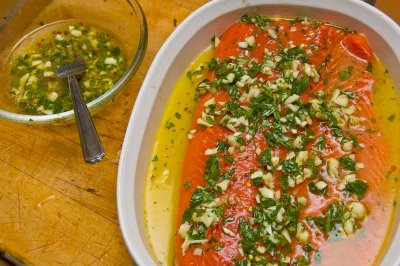 salmon with marinade applied