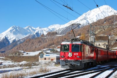 crisp air, train and mountains