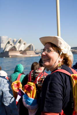 Pilgrim on Manly ferry with Opera House  backdrop