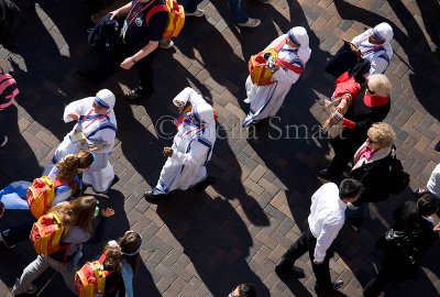 Pilgrims with nuns from above