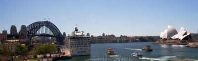 Sydney Harbour panorama with The World cruise ship