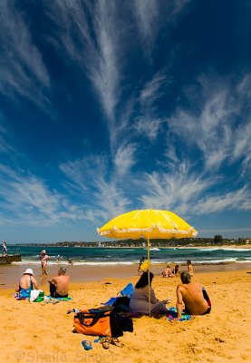 Umbrella at Narrabeen Beach with great sky