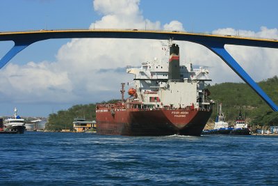 Ship going under the Queen Juliana Bridge