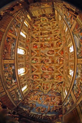 Sistine Chapel Entire Ceiling Fisheye Fresco, Roman Michealangelo Vatican Fisheye View