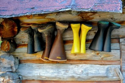 Boots dry on the wall of a cabin built around 1925-.jpg