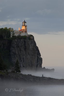 26.1 - Split Rock Lighthouse:  Vertical, Sunlit With Fog
